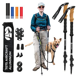 Hiker Hunger Trekking Poles - Collapsible Walking Sticks for Hiking, Nordic, Wading, & Balance - Lightweight Aluminum Adjustable Hiking Poles - Hiking Sticks for Women Men Kids & Seniors - Black