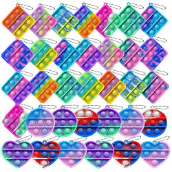 ZNNCO 34pcs Mini Fidget Toy Push pop Keychain Toy, Anxiety Stress Reliever Hand Toys, Squeeze Sensory Toys to Relieve Emotional Stress for Kids Adults (Acolorful4)