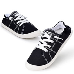 Sowift Fashion Slip On Canvas Sneakers for Women Low Top Classic Comfortable Shoes Lightweight Casual Flats Shoes for Walking Black