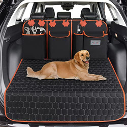 SUV Cargo Liner for Dogs,Backseat Hanging Car Trunk Organizer with Cooler Bag,Waterproof Nonslip Dog Seat Cover Mat,Large Size Universal Fit