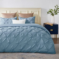 Bedsure Grayish Blue Duvet Cover Full Size - Pinch Pleated Full Size Duvet Cover Set with Zipper Closure, Microfiber Pintuck Duvet Cover(Grayish Blue, Full)