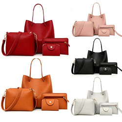 Handbags for Women Four Piece Tote Bags Solid Color Fashion Handbag+Crossbody Bag+Messenger Bag+Card Package