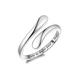 Fookduoduo 925 Sterling Silver Ring Inspirational Jewelry adjustable Wrap Open Rings for Women (Always My Daughter Forever My Friend)