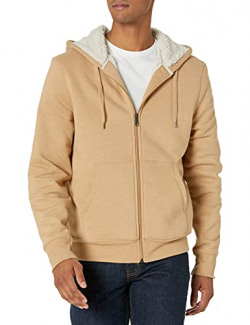 Amazon Essentials Men's Sherpa-Lined Full-Zip Hooded Fleece Sweatshirt, Camel Heather, Small