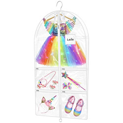 40'' Dance Garment Bags for Kids Competitions Hanging Clothes, w 6 Zipper Pockets for Hair Pieces Shoes Accessory, Clear Waterproof Bag for Classroom Christmas Dance Party Organizer Clothing Storage.