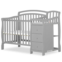 Dream On Me Casco 3-in-1 Mini Crib and Changing Table in Pebble Grey, Convertible Crib, Made of Pinewood, Three Position Adjustable Mattress Height Settings
