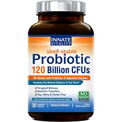 Probiotics 120 Billion CFUs 34 Strains with Organic Prebiotics & Digestive Enzymes, Digestion & Immunity Health for Women & Men, 3-in-1 Probiotics, No Refrigeration Required, Acid Resistant, 30 Caps