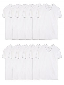 Fruit of the Loom Men's Eversoft Cotton Stay Tucked V-Neck T-Shirt, Regular-White-12 Pack, XX-Large