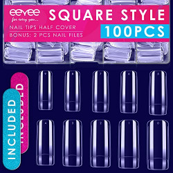 100 PCs Fake Clear Nail Tips - False Acrylic Nails Medium Length - Coffin Press on Nails Tips - Acrylic Nail Tips Half Cover Square - Tips for Artificial Acrylic Nails Set - Press on Soft Gel Nail Tips Square