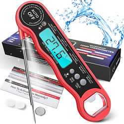 Meat Thermometer Instant Read Digital Kitchen Thermometer BBQ Thermometer with 3s Instant Reading, IPX7 Waterproof and LCD Display (Red)