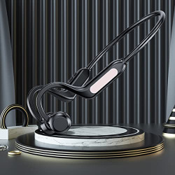 Bone Conduction Headphones with Mic, Wireless Bluetooth Waterproof Swimming Sports Noise Cancelling Stereo Sound Bendable Earbuds Open Ear Earphones