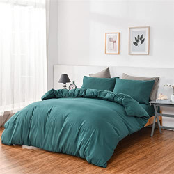 Queen Dark Green Duvet Cover Full Modern Brushed Duvet Cover Solid Green Bedding Set Microfiber Zipper Closure,Durable Easy-Care Soft-No Comforter Insert