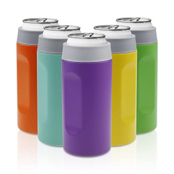Tahoe Trails Slim Can Cooler Insulated for 12oz Slim Cans | Skinny Can Cooler Insulated Stainless Steel Drink Holder for Hard Seltzer, Beer, Soda, and Energy, Purple