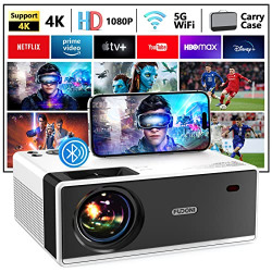 Projector with WiFi and Bluetooth, Projector 4K Support Native 1080P Projector, 5G WiFi FUDONI Outdoor Projector with 400 ANSI Max 300