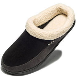 NDB Men's Warm Memory Foam Suede Plush Shearling Lined Slip On Indoor Outdoor Clog House Slippers (6-7 D(M) US, Black Grey)