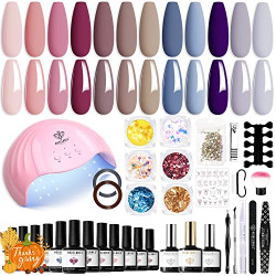 Modelones 35 Pcs Gel Nail Polish Kit with U V Light 48W Nail Dryer Lamp-12 Colors Pink Nude Brown At-Home Gel Manicure kit, Glossy & Matte Base Top Coat/Essential Manicure Tools/DIY Christmas Gift