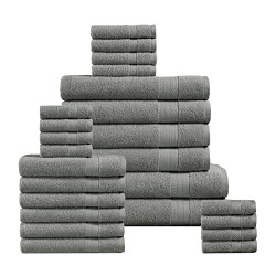Grey Bath Towels for Bathroom Set - 100% Cotton 24 PC Towels Set, Highly Absorbent Bathroom Towel Set, 2 Oversize Bath Sheets, 4 Gray Bath Towels, 6 Hand Grey Towels, 8 Wash Cloths,4 Fingertip Towels