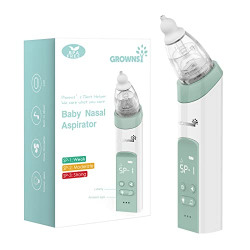 GROWNSY Nasal Aspirator for Baby, Electric Nose Aspirator for Toddler, Baby Nose Sucker, Automatic Nose Cleaner with 3 Silicone Tips, Adjustable Suctions, Music and Light Soothing Function (Green)
