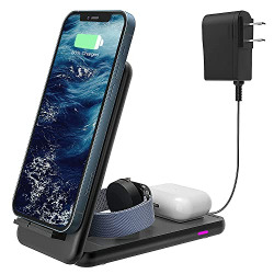 Wireless Charger, Foldable 3 in 1 Charging Station for iPhone 13,12,11 (Pro, Pro Max)/XS Max/XR/XS/X/8/8 Plus, Compatible with Apple Watch Series and AirPods 3/2/Pro with 18W Adapter(Dark Black)