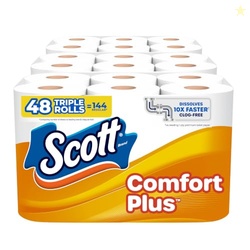 Scott ComfortPlus Toilet Paper, 48 Triple Rolls, 231 Sheets per Roll, 