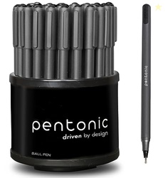 Pentonic Ballpoint Pens In Pen Organizer, Bulk 50 Count, Black Ink, 1.