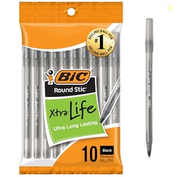 BIC Round Stic Black Ballpoint Pens, Medium Point, 1.0mm, 10-Count
