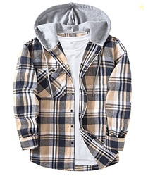ZITY Men's Flannel Hoodie Shirts Casual Button Down Long Sleeve Plaid 