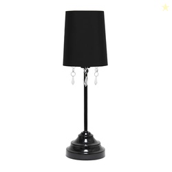 Simple Designs Painted Iron Table Lamp with Dangling Crystals, Black