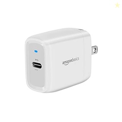 Amazon Basics 30W One-Port GaN USB-C Wall Charger with Power Delivery PD for Tablets & Phones (iPhone 16/15/14/13/12/11/X, iPad, Samsung, and More), Non-PPS, White
