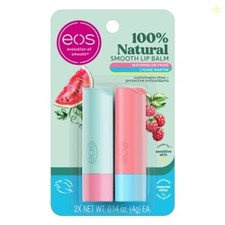 eos 100% Natural Lip Balm Sticks - Watermelon Fros and Lychee Martini, All-Day Moisture, Dermatologist Recommended, All Natural Lip Balm, 0.14 oz, 2-Pack