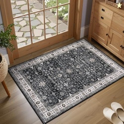 GarveeHome Small Black Entryway Rug, 2x3 Washable Front Door Rug Indoor Entrance Vintage Tribal Carpet Non-Slip Low Pile Throw Rugs for Kitchen Floor, Powder Room, Entry, Bathroom, Kids Room