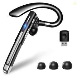 Boytond Bluetooth V6.1,Single-Ear Wireless Headset with USB Dongle, 10H Talk Time and 4H Playtime via USB, Dual-Mic Noise Canceling Earpiece for Computer/Cell Phones, Driving Headset for Trucker Work