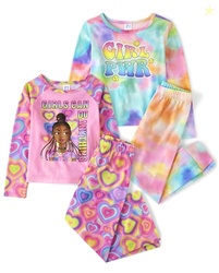 The Children's Place,Fashion Flutter Top and Flared Pants 4 Piece Pajama Set,Medium (7/8)