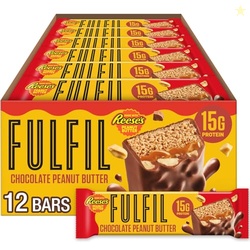 FULFIL Chocolate Peanut Butter Flavored Protein Bar Made with REESE's Peanut Butter, Gluten Free with 15g Protein, Pantry Staples, 12 Count