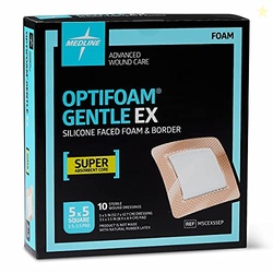 Medline Optifoam Gentle EX Bordered Foam Adhesive Dressing, 5" x 5" Square (10 Count)