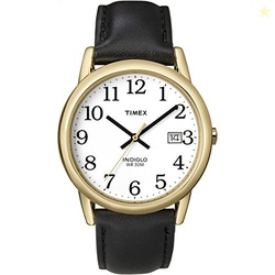 Timex Men's Easy Reader 35mm Watch  Gold-Tone Case White Dial with Black Leather Strap
