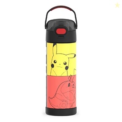 THERMOS FUNTAINER 16 Ounce Stainless Steel Vacuum Insulated Bottle with Wide Spout Lid, Pokemon