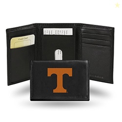 Rico Industries NCAA Embroidered Leather Trifold Wallet, Tennessee Volunteers, Black, 3.25 x 4.25-"