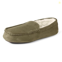 Amazon Essentials Men's Moccasin Slippers, Dark Olive Microsuede, 11
