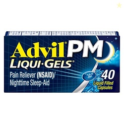 Advil PM Liqui-Gels Pain Reliever and Nighttime Sleep Aid, Pain Medicine with Ibuprofen for Pain Relief and Diphenhydramine HCL for a Sleep Aid - 40 Liquid Filled Capsules - Back to College