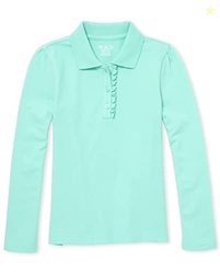 The Children's Place girls Long Sleeve Ruffle Polo Shirt, Seafrost, L 10 12 US