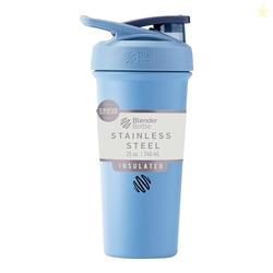 BlenderBottle Sport Sleek Insulated Stainless Steel Shaker Bottle with Wire Whisk, 25-Ounce, Dusty Blue  Protein Shakes & Hydration for Athletes & Fitness Enthusiasts, Easy Mixing, Slim Easy to Hold, Keeps Drinks Cold, Lockable Lid
