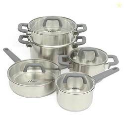 Oster Beauford 9-Piece Stainless Steel 5-Ply Encapsulated Base Cookware Set  Non-Toxic, Induction Compatible Pots and Pans with Stay-Cool Handles  Dishwasher Safe