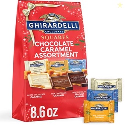 GHIRARDELLI Chocolate Caramel Assortment Squares  Limited Edition Mix of White, Milk & Dark Chocolate with Buttery Caramel Fillings, Individually Wrapped, 8.6 oz Bag