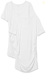 Amazon Essentials Women's Maternity Short-Sleeve Rouched Scoopneck T-Shirt, Pack of 2, White, Large