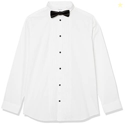 Calvin Klein Boys Long Sleeve Tuxedo Dress Shirt with Bow Tie, Button-Down Style with Classic Pleated Bib, Includes Matching Hanky, White, 8 Husky