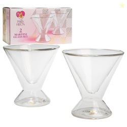 Paris Hilton 2-Piece Martini Glass Set, Double Wall Glass Design, Great for Martinis, Cocktails, Cosmopolitans, Margaritas, 7-Ounce, Clear