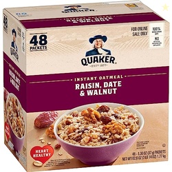 Quaker Instant Oatmeal, Raisin, Date and Walnut, Individual Packets, 1.30 Ounce (Pack of 48)