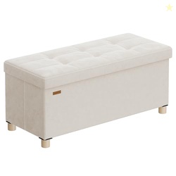 SONGMICS Storage Ottoman Bench, Folding Storage Chest, 15 x 30 x 15.2 Inches, Foot Rest Stool, 20 Gal. (77 L), Velvet Surface, for Bedroom, Entryway, Living Room, Cappuccino Beige ULSF0517W02