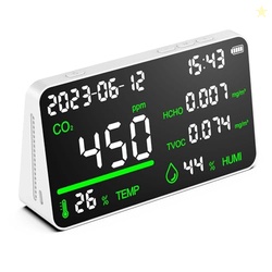 CIS 7-in-1 Air Quality Monitor, Indoor Humidity Monitor, Temperature, CO2, TVOC, HCHO, Time, Date Display Desktop Air Quality Tester, Air Quality Meters for Home Office Hotel Restaurant School